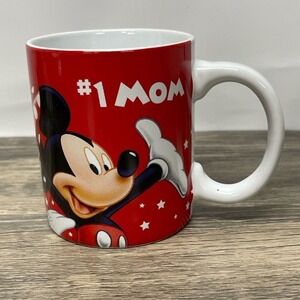 Disney #1 Mom Coffee Mug Mickey Minnie Donald Goofy Pluto Red Ceramic Cup